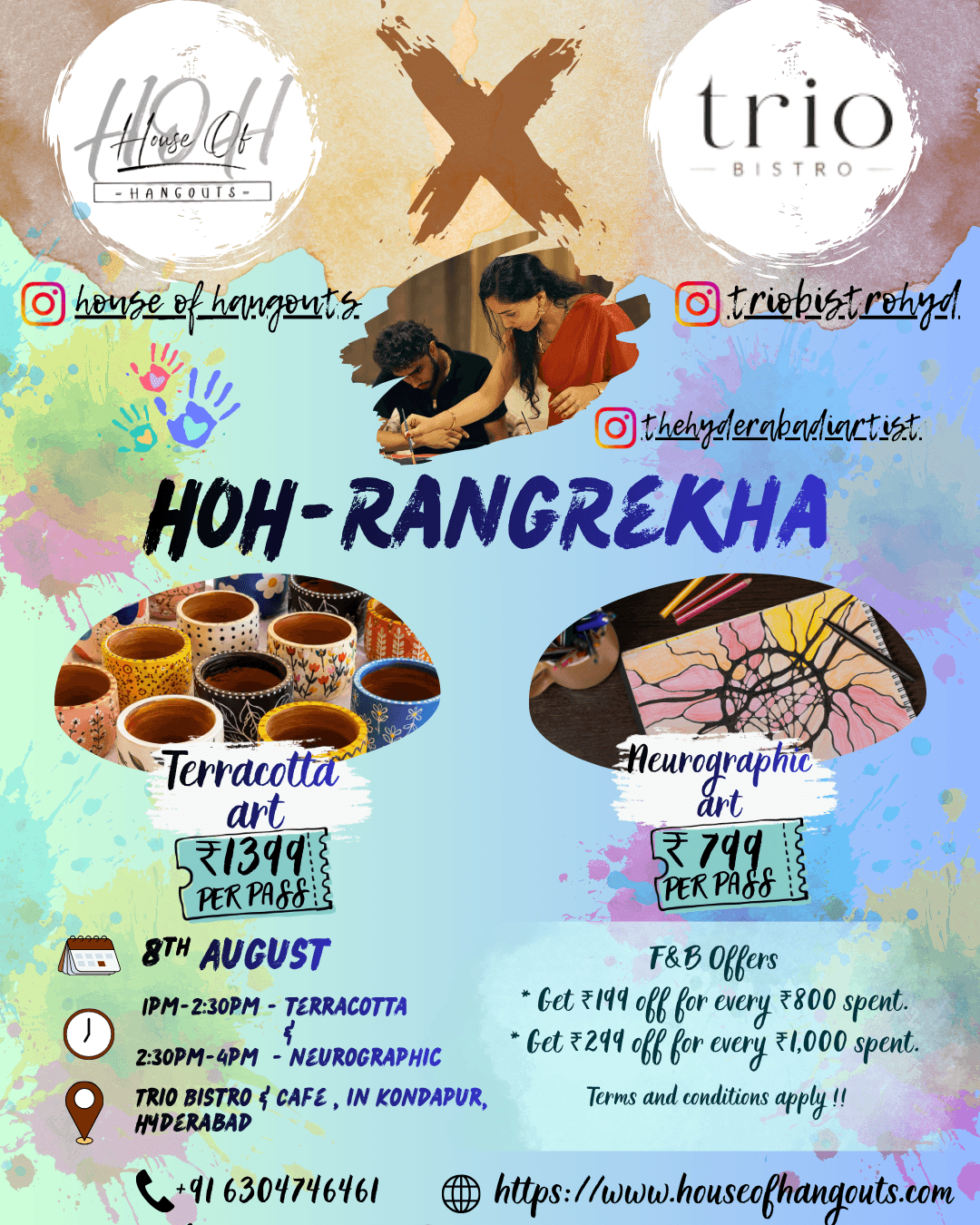HOH - Rangrekha (Terracotta Art) at Trio Bistro & Cafe, Beside Vijetha Super Market, Botanical Garden Rd, opp. Aparna Hights, Kondapur, Gachibowli, Hyderabad, Telangana 500084, Hyderabad — House of Hangouts